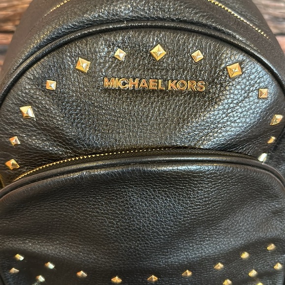 MICHAEL KORS Abbey Medium Studded Black Pebbled Leather Backpack! - Picture 7 of 9